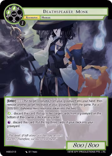 Deathspeaker Monk (HSD-013), Hero Cluster Starter Decks — Force of Will card price