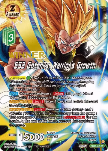 SS3 Gotenks, Warrior's Growth (ZENKAI Celebration Winner-Stamped) (SD19-02), Promotion Cards — DB Super card price