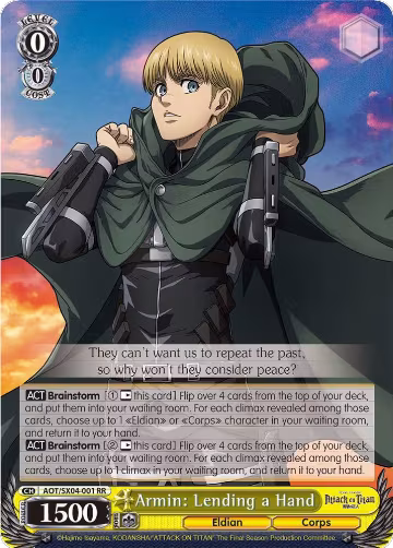 Armin: Lending a Hand (AOT/SX04-001 RR), Attack On Titan: Final Season — Weiß Schwarz card price