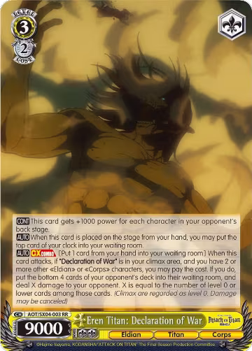 Eren Titan: Declaration of War (AOT/SX04-003 RR), Attack On Titan: Final Season — Weiß Schwarz card price
