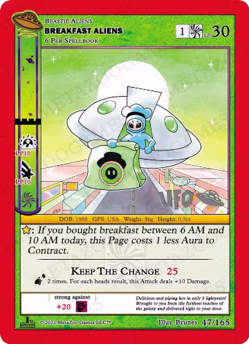 Breakfast Aliens (047/165), First Edition Spoiler Pack — MetaZoo card price