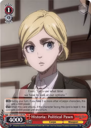 Historia: Political Pawn (Foil) (AOT/SX04-115S PR), Attack On Titan: Final Season — Weiß Schwarz card price