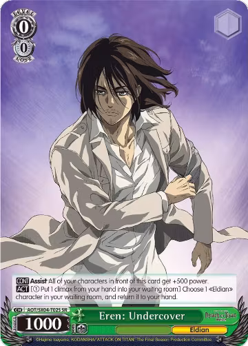 Eren: Undercover (SR) (AOT/SX04-T02S SR), Attack On Titan: Final Season — Weiß Schwarz card price