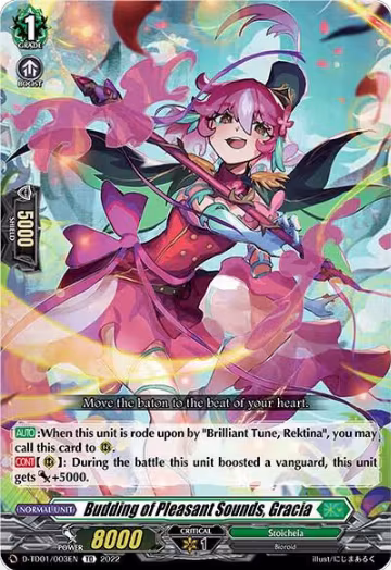 Budding of Pleasant Sounds, Gracia (D-TD01/003EN), D-TD01: Urara Haneyama -Bandmaster of Blossoming Bonds- — Vanguard card price