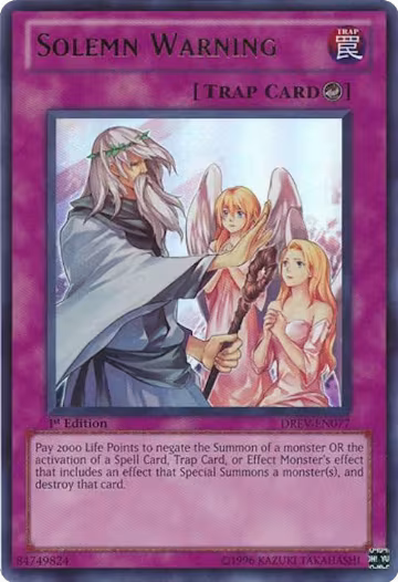 Solemn Warning (DREV-EN077), Duelist Revolution — Yu-Gi-Oh! card price