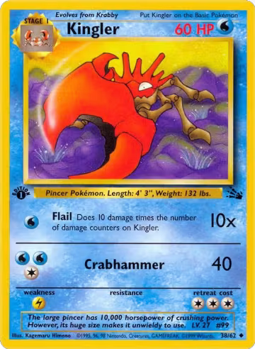 Kingler (38/62), Fossil — Pokémon card price