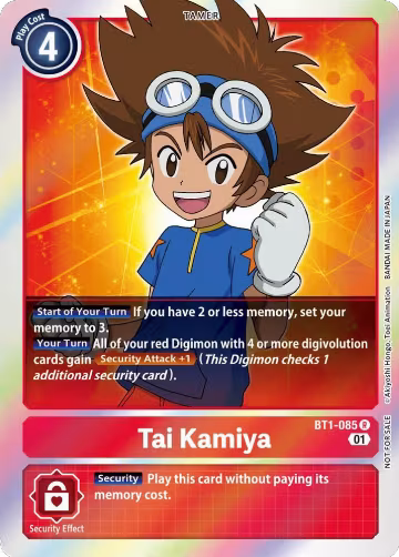 Tai Kamiya - BT1-085 (ST-11 Special Entry Pack) (BT1-085 R), Release Special Booster 1.0 — Digimon card price