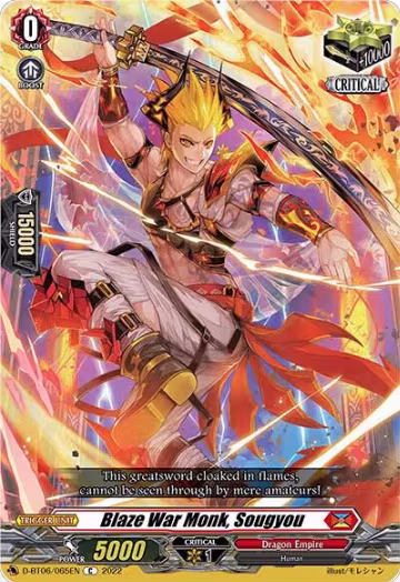 Blaze War Monk, Sougyou (D-BT06/065EN), D-BT06: Blazing Dragon Reborn — Vanguard card price