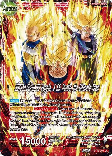 Son Goku & Vegeta & Trunks // SS Son Goku, SS Vegeta, & SS Trunks, the Ultimate Team (BT19-001), Fighter's Ambition — DB Super card price