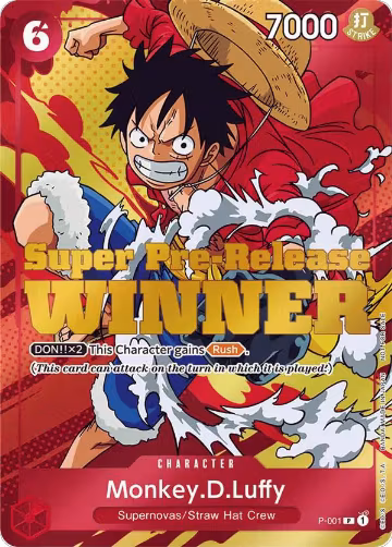 Monkey.D.Luffy (Super Pre-Release) [Winner] (P-001), One Piece Promotion Cards — One Piece card price