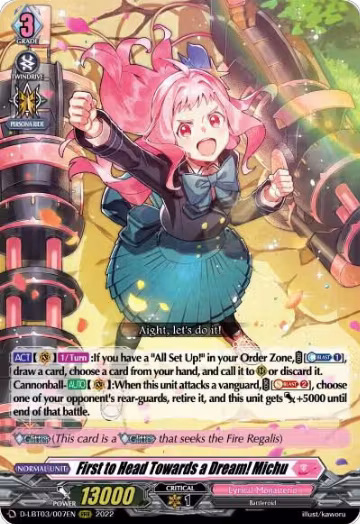 First to Head Towards a Dream! Michu (D-LBT03/007EN), D-LBT03: Lyrical Monasterio ~Summertime Memories!~ — Vanguard card price