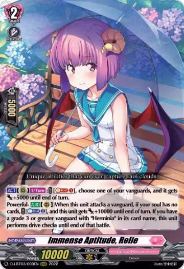 Immense Aptitude, Relie (D-LBT03/009EN), D-LBT03: Lyrical Monasterio ~Summertime Memories!~ — Vanguard card price