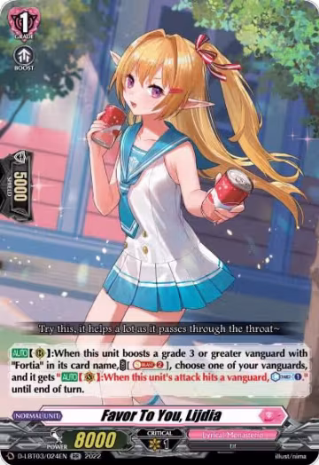 Favor To You, Lijdia (D-LBT03/024EN), D-LBT03: Lyrical Monasterio ~Summertime Memories!~ — Vanguard card price