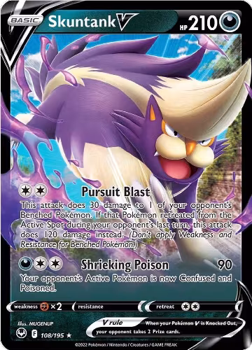 Skuntank V (108/195), Silver Tempest — Pokémon card price