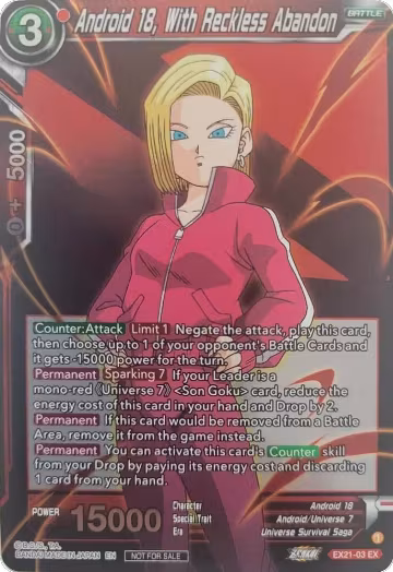 Android 18, With Reckless Abandon (Zenkai Series Pack Vol.1) (EX21-03), Tournament Promotion Cards — DB Super card price