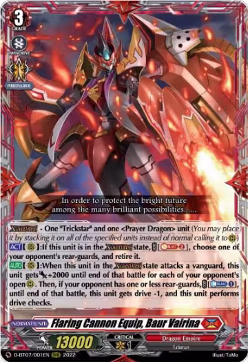 Flaring Cannon Equip, Baur Vairina (D-BT07/001EN), D-BT07: Raging Flames Against Emerald Storm — Vanguard card price