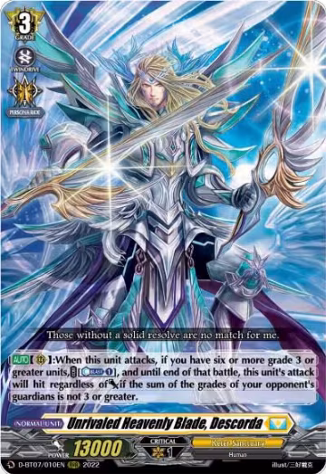 Unrivaled Heavenly Blade, Descorda (D-BT07/010EN), D-BT07: Raging Flames Against Emerald Storm — Vanguard card price
