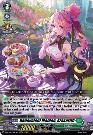 Benevolent Maiden, Araserith (D-BT07/013EN), D-BT07: Raging Flames Against Emerald Storm — Vanguard card price