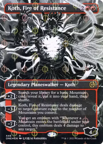 Koth, Fire of Resistance (Borderless) (Step-and-Compleat Foil) (446), Phyrexia: All Will Be One — Magic card price
