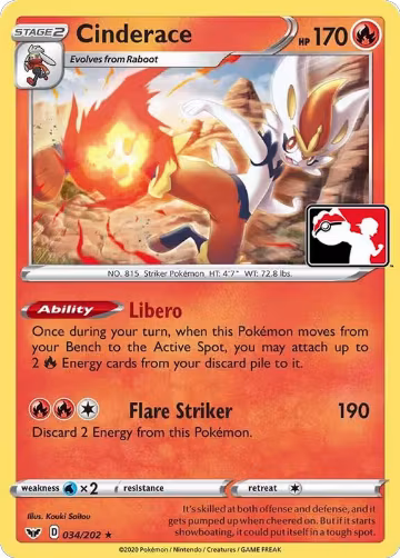 Cinderace - 034/202 (034/202), Prize Pack Series Cards — Pokémon card price