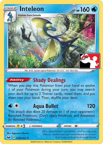 Inteleon - 058/202 (058/202), Prize Pack Series Cards — Pokémon card price