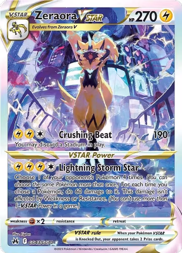 Zeraora VSTAR (GG43/GG70), Crown Zenith: Galarian Gallery — Pokémon card price