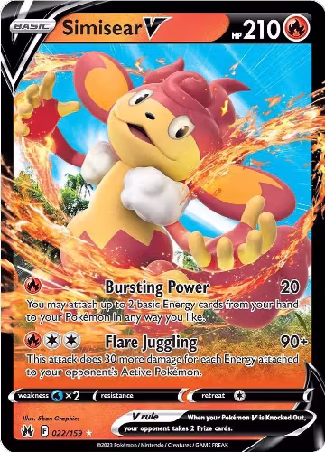 Simisear V (022/159), Crown Zenith — Pokémon card price