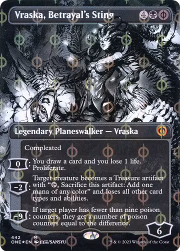 Vraska, Betrayal's Sting (Borderless) (Step-and-Compleat Foil) (442), Phyrexia: All Will Be One — Magic card price