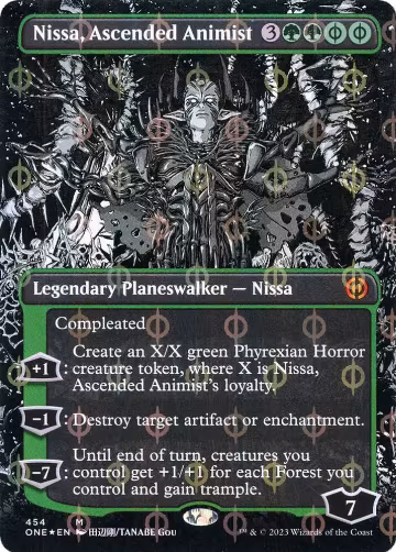 Nissa, Ascended Animist (Borderless) (Step-and-Compleat Foil) (454), Phyrexia: All Will Be One — Magic card price