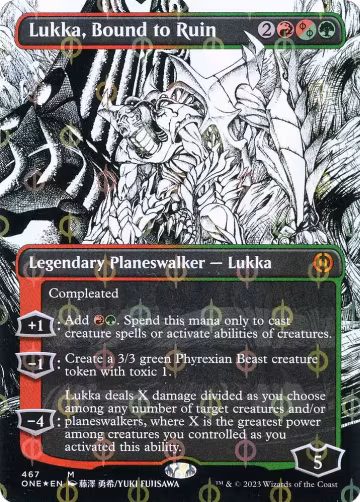Lukka, Bound to Ruin (Borderless) (Step-And-Compleat Foil) (467), Phyrexia: All Will Be One — Magic card price