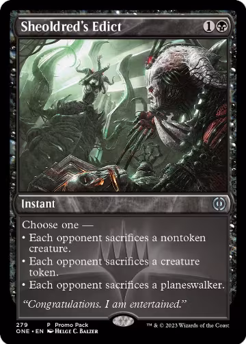 Sheoldred's Edict (279), Promo Pack: Phyrexia: All Will Be One — Magic card price