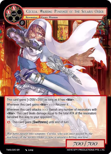 Cecilia, Warring Punisher of the Solaris Order (TWS-020 SR), The War of the Suns — Force of Will card price