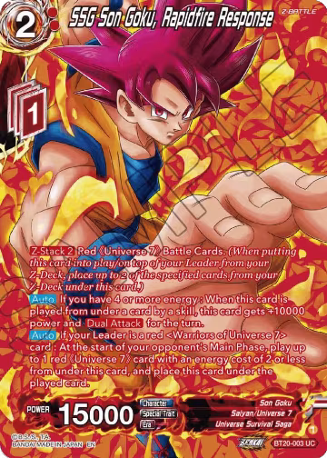 SSG Son Goku, Rapidfire Response (Silver Foil) (BT20-003), Power Absorbed — DB Super card price