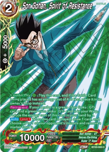 Son Gohan, Spirit of Resistance (Silver Foil) (BT20-065), Power Absorbed — DB Super card price