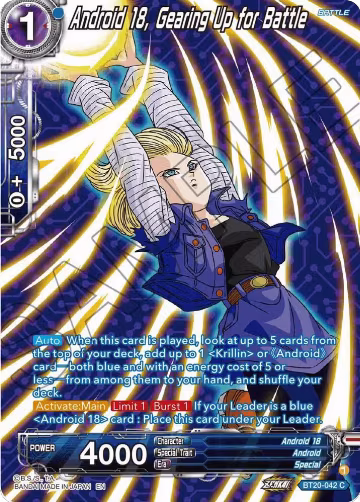 Android 18, Gearing Up for Battle (Silver Foil) (BT20-042), Power Absorbed — DB Super card price