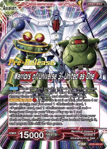 Paparoni // Warriors of Universe 3, United as One (BT20-002), Power Absorbed Pre-Release Cards — DB Super card price