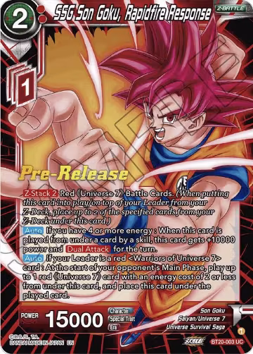 SSG Son Goku, Rapidfire Response (BT20-003), Power Absorbed Pre-Release Cards — DB Super card price