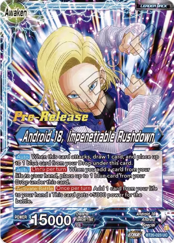 Android 18 // Android 18, Impenetrable Rushdown (BT20-023), Power Absorbed Pre-Release Cards — DB Super card price