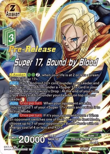 Super 17, Bound by Blood (BT20-058), Power Absorbed Pre-Release Cards — DB Super card price