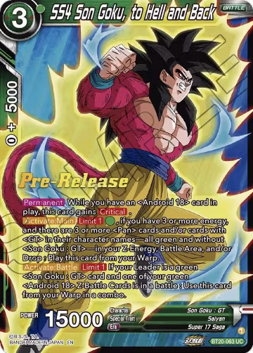 SS4 Son Goku, to Hell and Back (BT20-063), Power Absorbed Pre-Release Cards — DB Super card price