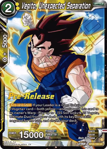 Vegito, Unexpected Separation (BT20-100), Power Absorbed Pre-Release Cards — DB Super card price