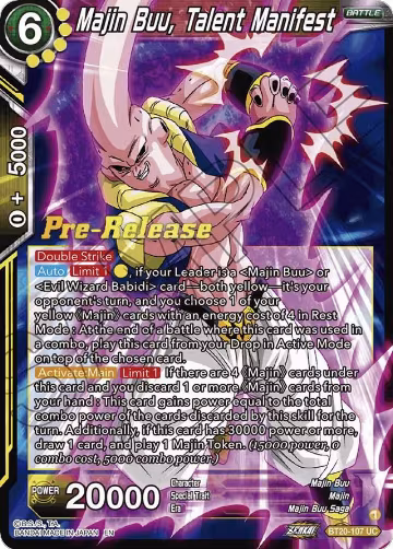 Majin Buu, Talent Manifest (BT20-107), Power Absorbed Pre-Release Cards — DB Super card price