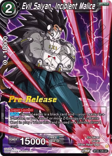 Evil Saiyan, Incipient Malice (BT20-129), Power Absorbed Pre-Release Cards — DB Super card price