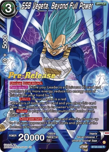 SSB Vegeta, Beyond Full Power (BT20-032), Power Absorbed Pre-Release Cards — DB Super card price
