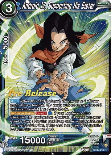 Android 17, Supporting His Sister (BT20-045), Power Absorbed Pre-Release Cards — DB Super card price