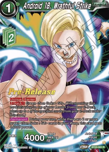 Android 18, Wrathful Strike (BT20-061), Power Absorbed Pre-Release Cards — DB Super card price