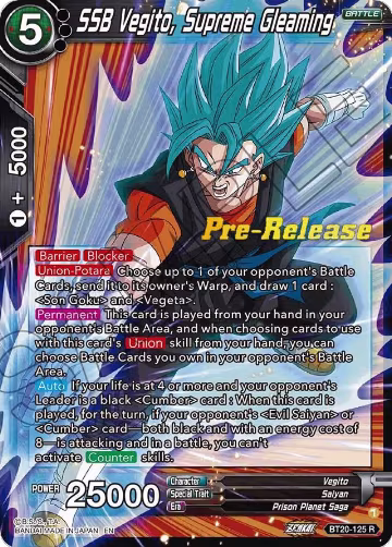 SSB Vegito, Supreme Gleaming (BT20-125), Power Absorbed Pre-Release Cards — DB Super card price