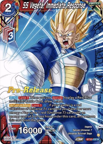 SS Vegeta, Immediate Response (BT20-137), Power Absorbed Pre-Release Cards — DB Super card price