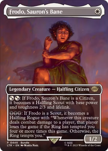 Frodo, Sauron's Bane (Borderless) (LTR Bundle) (448), Unique and Miscellaneous Promos — Magic card price