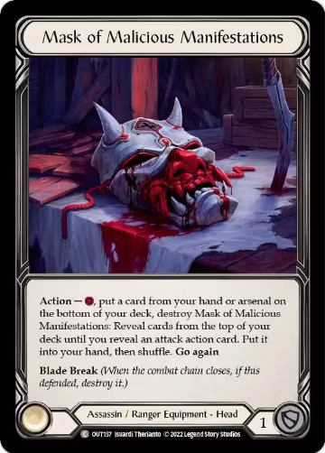Mask of Malicious Manifestations (OUT157), Outsiders — Flesh & Blood card price